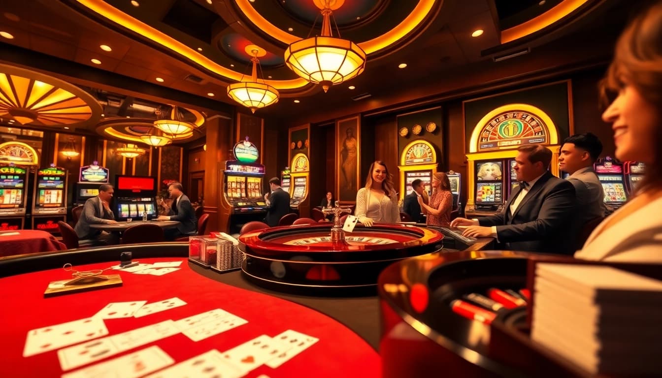 Experience the thrill of the game 98win at an upscale casino, featuring vibrant slot machines and poker action.
