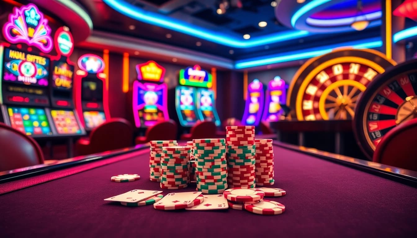 Experience the excitement of Luckywin 77 with vibrant casino tables and slot machines.