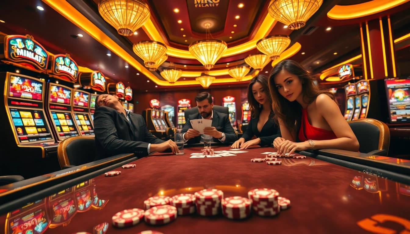 Experience the thrill of MK8 casino action with players at a vibrant gaming table.