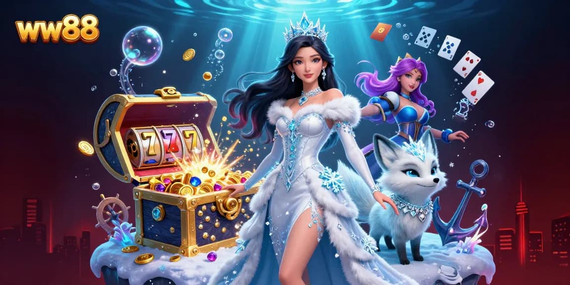 Experience thrilling slots at ww88 with captivating characters and dazzling game elements in this vibrant illustration.
