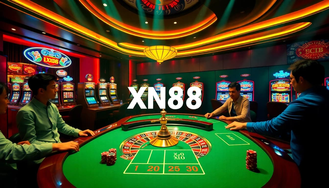 Dynamic casino gaming scene featuring XN88 poker chips and a roulette wheel.