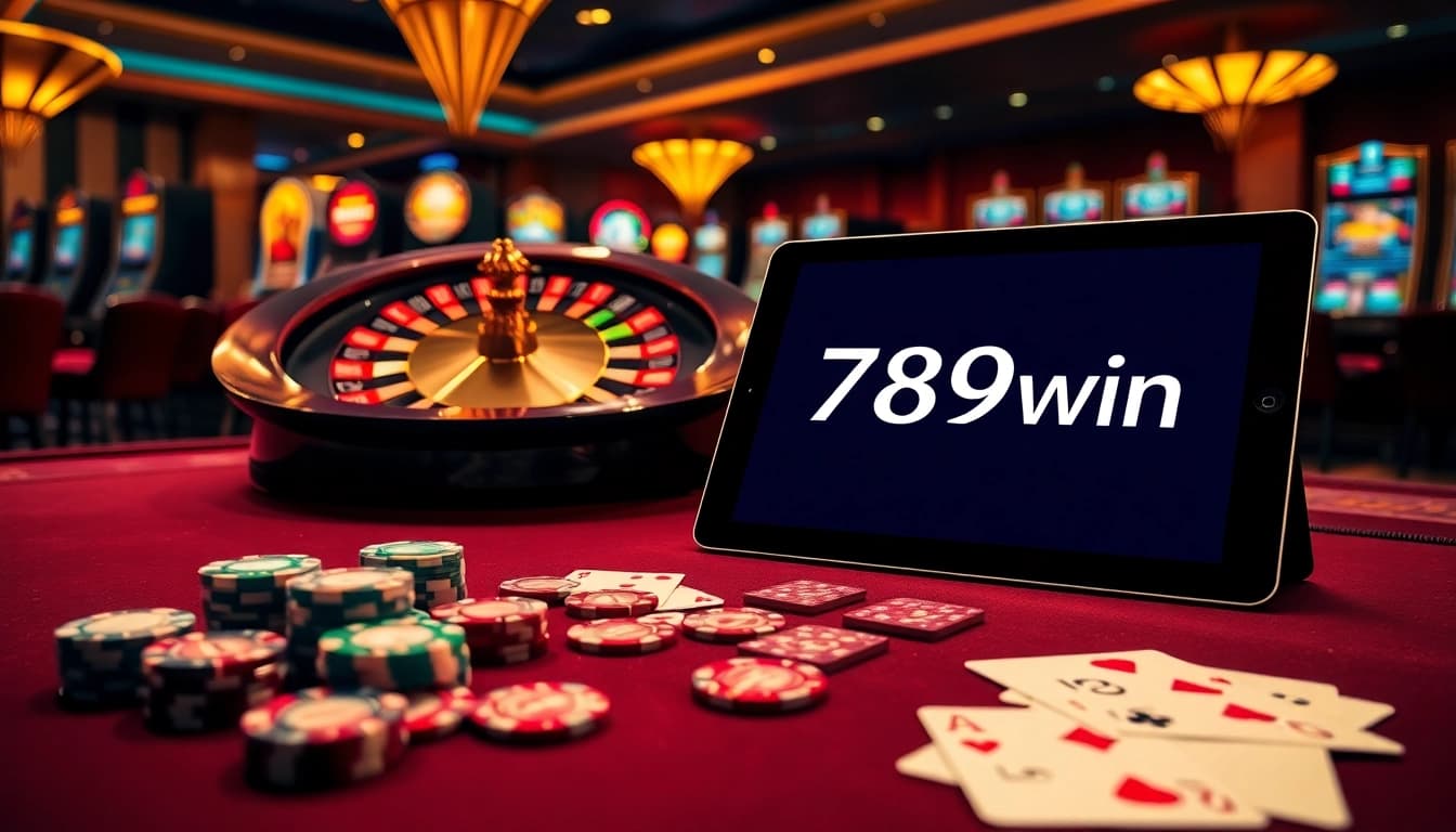 Engaging poker table action with vibrant chips and cards at 789win casino.