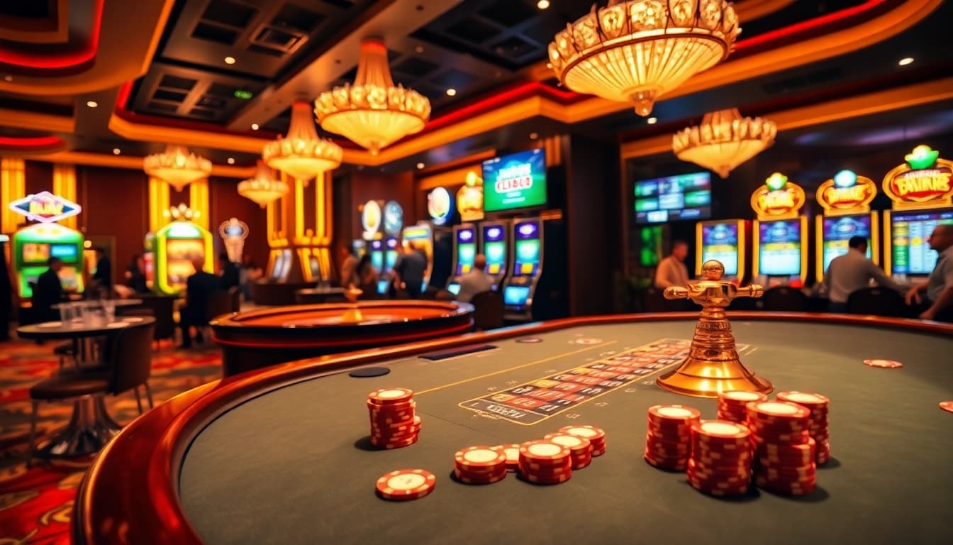 Engage with the thrilling gaming atmosphere of https://jun88pl.com/ featuring luxurious poker tables and slot machines.