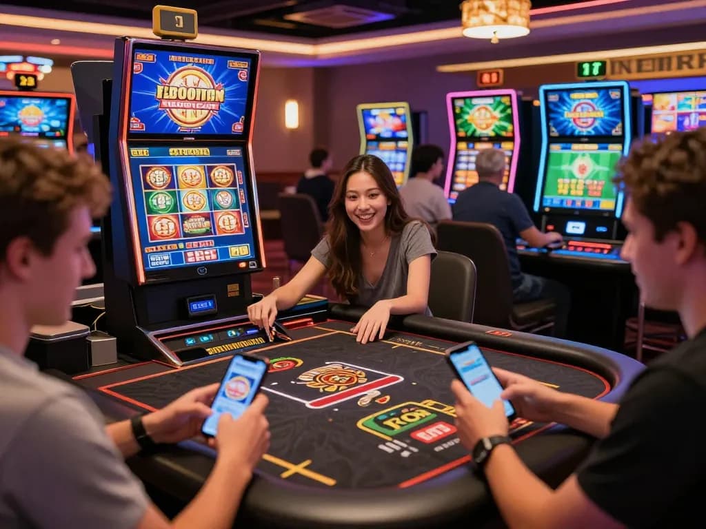 Dynamic scene showcasing players enjoying games on TG88 COM online gambling platform.