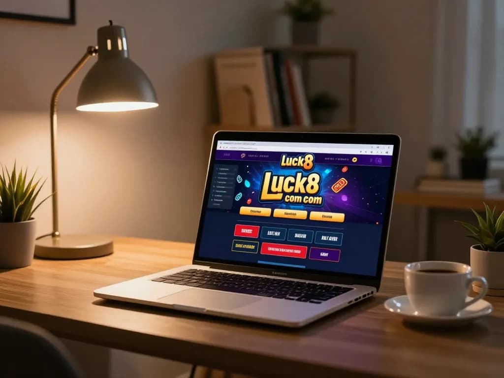 Engaging in online gaming on luck8 com with a stylish laptop in a cozy home environment.