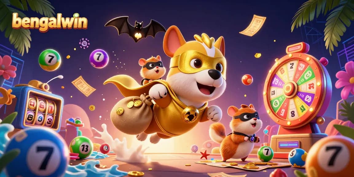 Engage in thrilling casino excitement with Bengalwin's colorful 3D animated scene showcasing games and rewards!