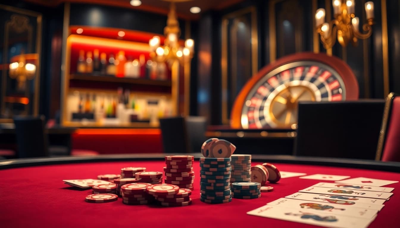Experience the thrill of 8DAY gaming with vibrant poker chips and an elegant casino atmosphere.