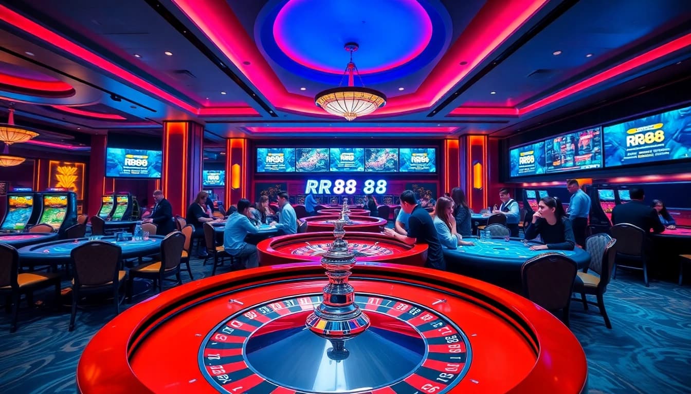 Players enjoying the RR88 casino experience with vibrant tables and thrilling games.