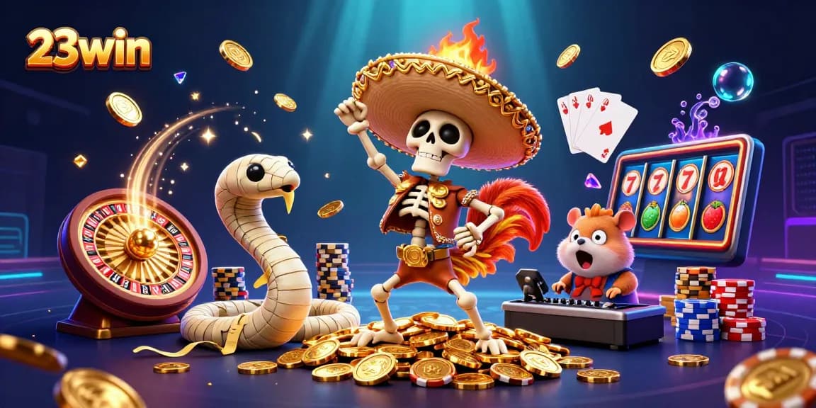Experience the excitement of 23win as the mariachi rooster celebrates winning amid cascading gold coins and vibrant game elements.