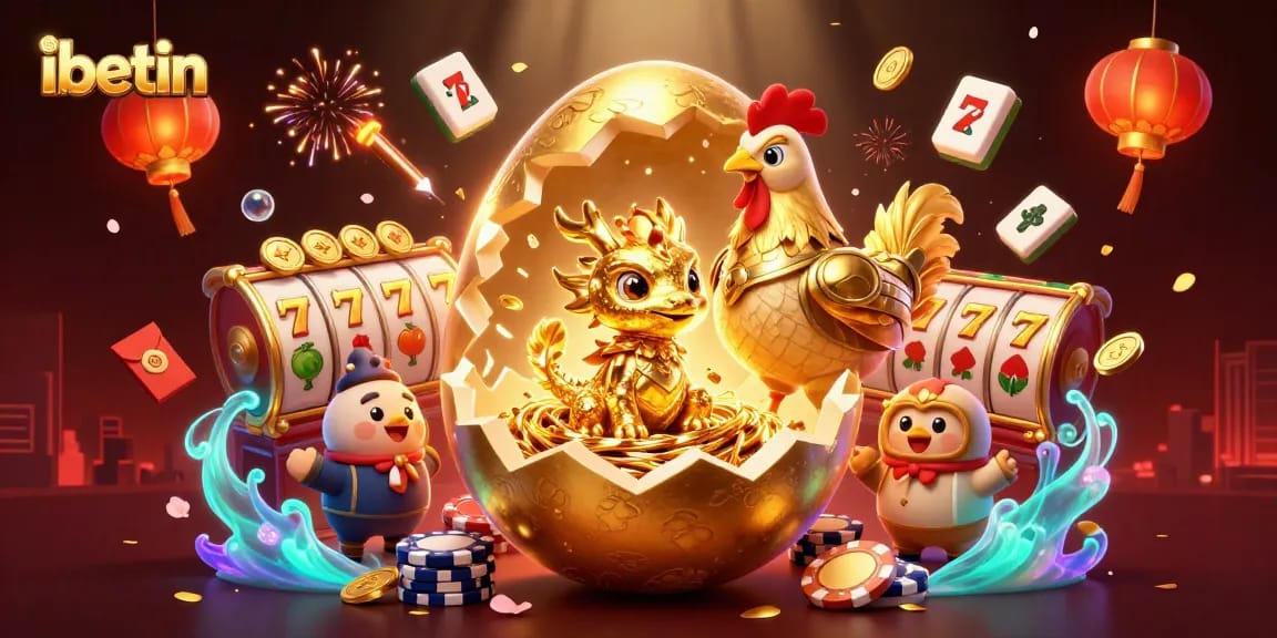 Experience thrilling wins at ibetin with a 3D dragon guarding a golden jackpot amid vibrant casino elements.