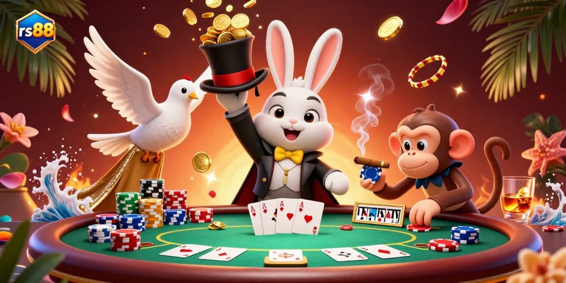 Experience thrilling wins at rs88 with magical characters and vibrant casino elements in a dynamic poker scene.