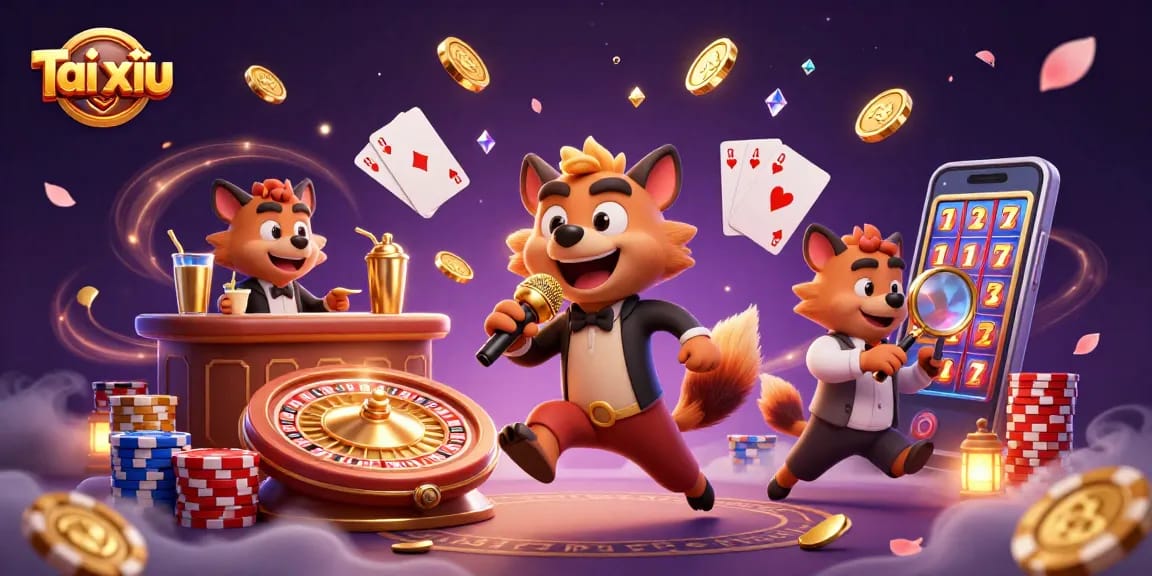 Tài xỉu table gameplay showcasing hyenas managing a lively casino atmosphere with excitement and glittering winnings.