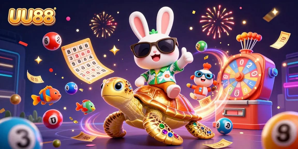 Experience exciting gameplay at UU88 with a vibrant scene featuring a cartoon rabbit and turtle.
