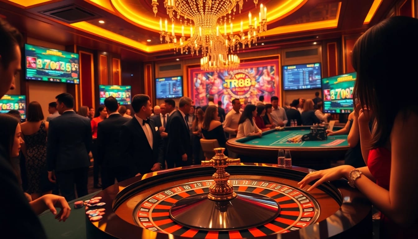 Experience the excitement of TR88 Game with vibrant casino visuals, featuring roulette and poker elements.