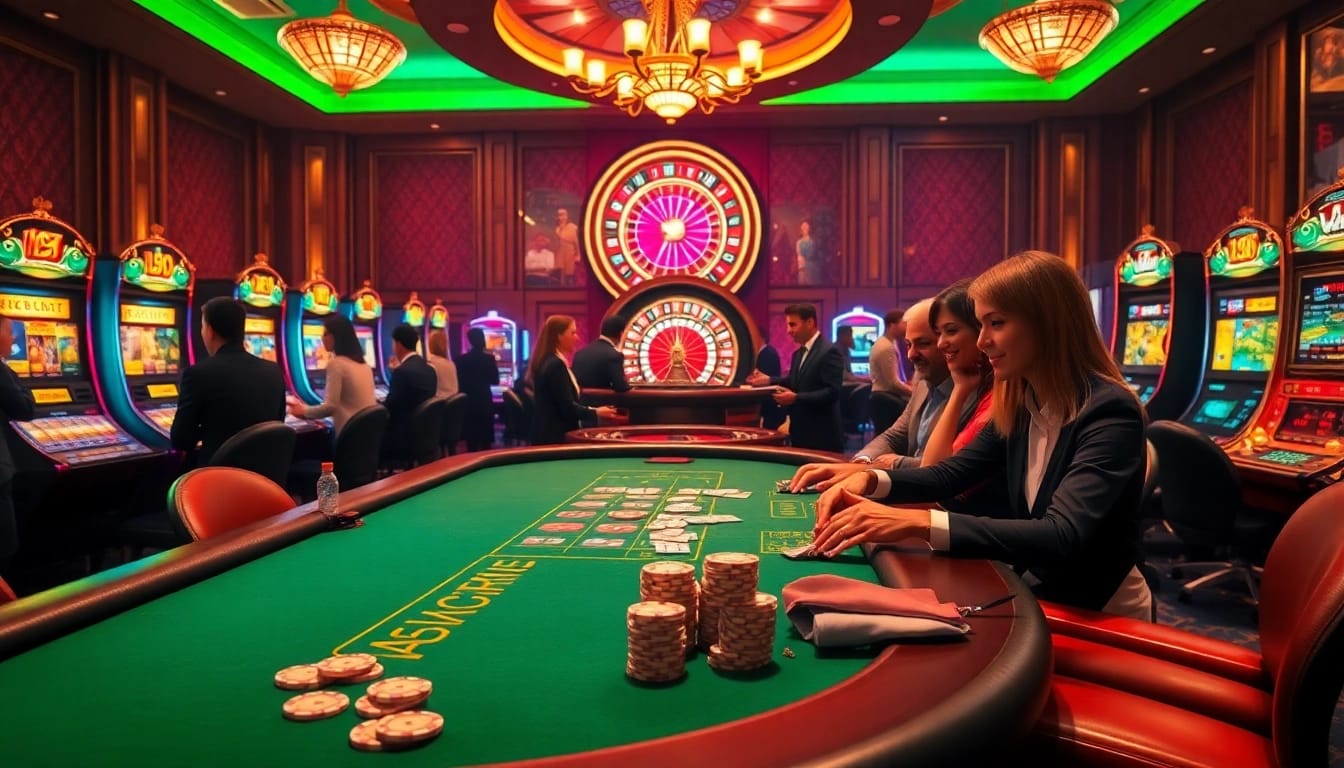 Immersive gaming experience at https://sclub88.app/ showcasing poker action, vibrant slots, and casino excitement.