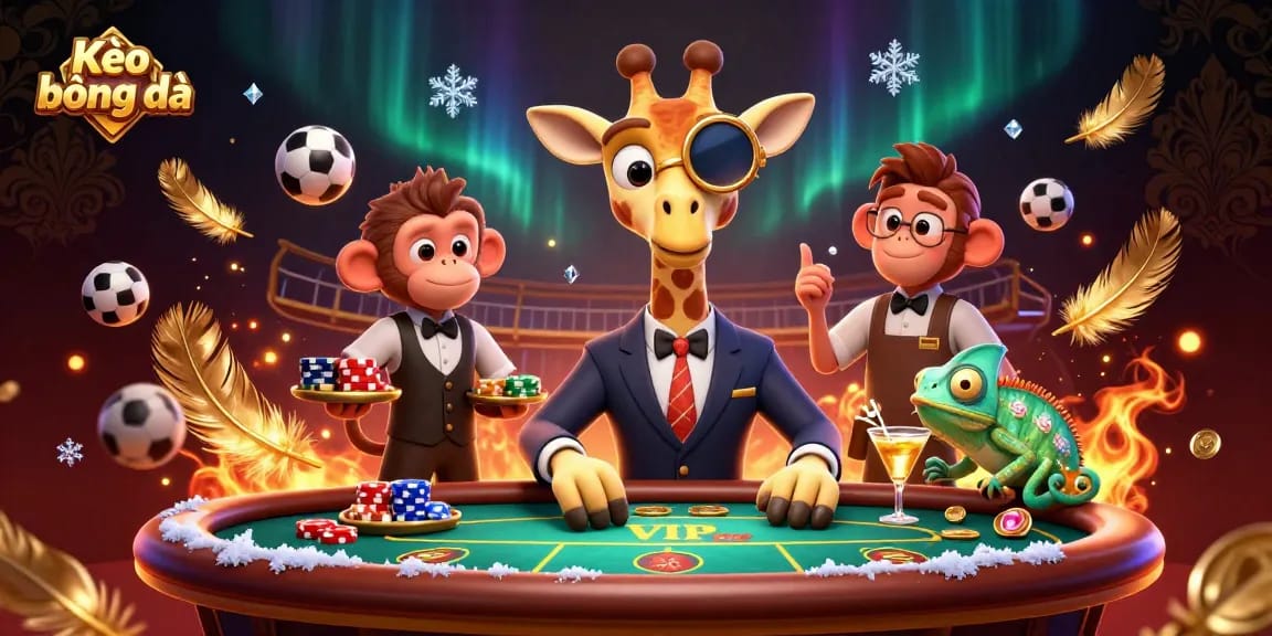 Experience exciting Kèo bóng đá action with a high-roller giraffe, monkey valet, and chameleon bartender.