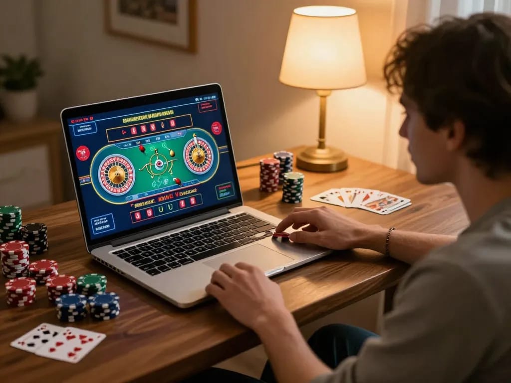 Engaged in online gameplay at TR88, a player observes a live dealer roulette game from a cozy home setup