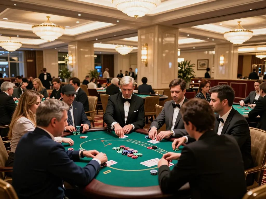 Explore NK88's thrilling online gaming experience with players engaging at vibrant poker tables.