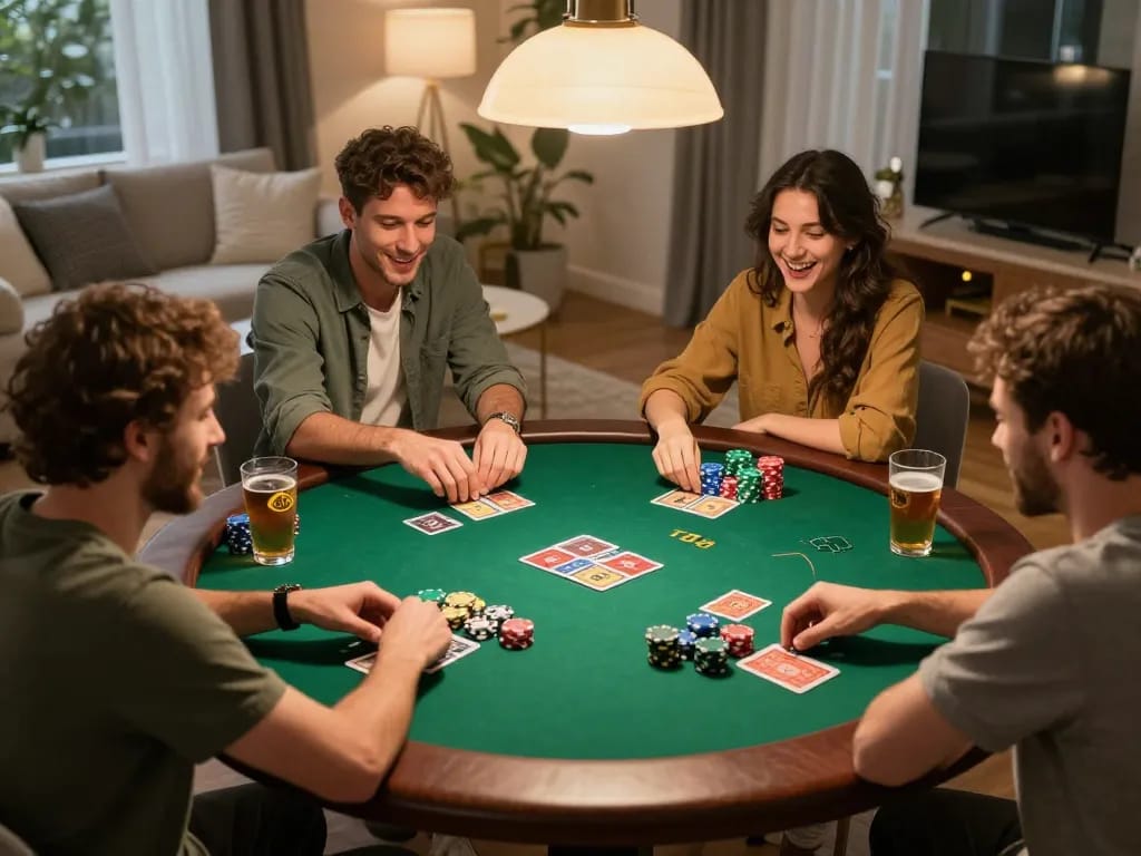 Play poker with friends during a cozy night, login situs poker highlighted by competitive gameplay.