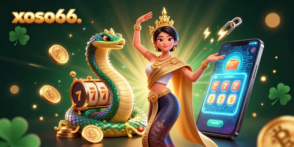 Engage with thrilling games at xoso66. featuring a casino-themed illustration with vibrant character elements.