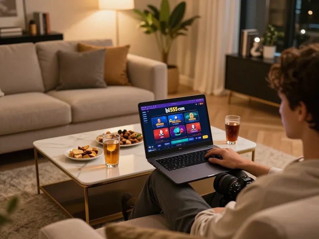 Engaging in thrilling online gaming at bl555 com from a stylish home environment with competitive spirit.