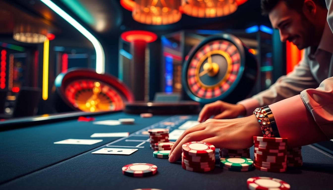 Experience the thrill of betting at AA88 casino with vibrant poker chips and a spinning roulette wheel.
