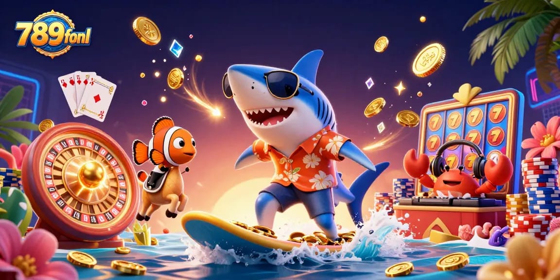 Experience the thrill of gambling with 789fonl, featuring vibrant characters and casino symbols in an exciting underwater scene.