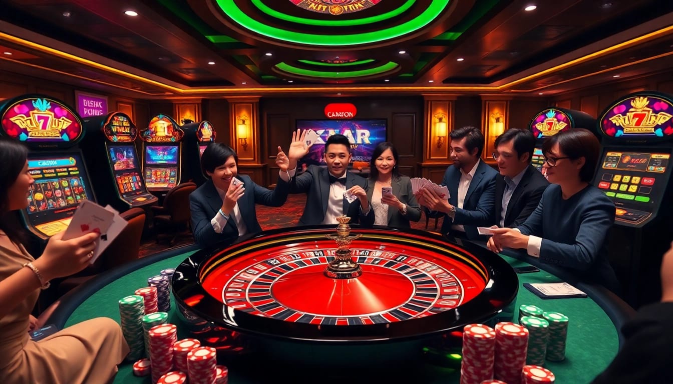 Engage in thrilling online gambling experiences with XX88 TV featuring roulette tables and vibrant slot machines.