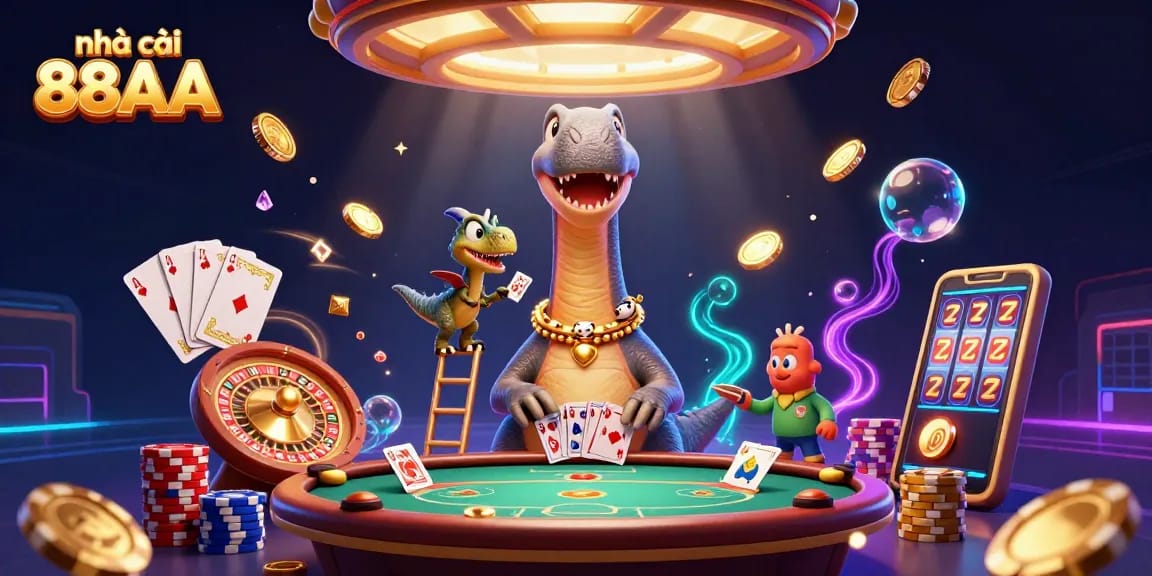 Experience excitement at nhà cái 88AA with vibrant casino scene, featuring dynamic characters and game elements.