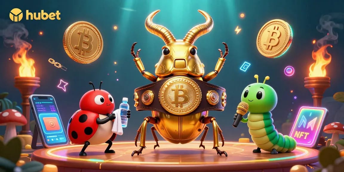 Engage with hubet's vibrant casino scene featuring dynamic characters and crypto elements.