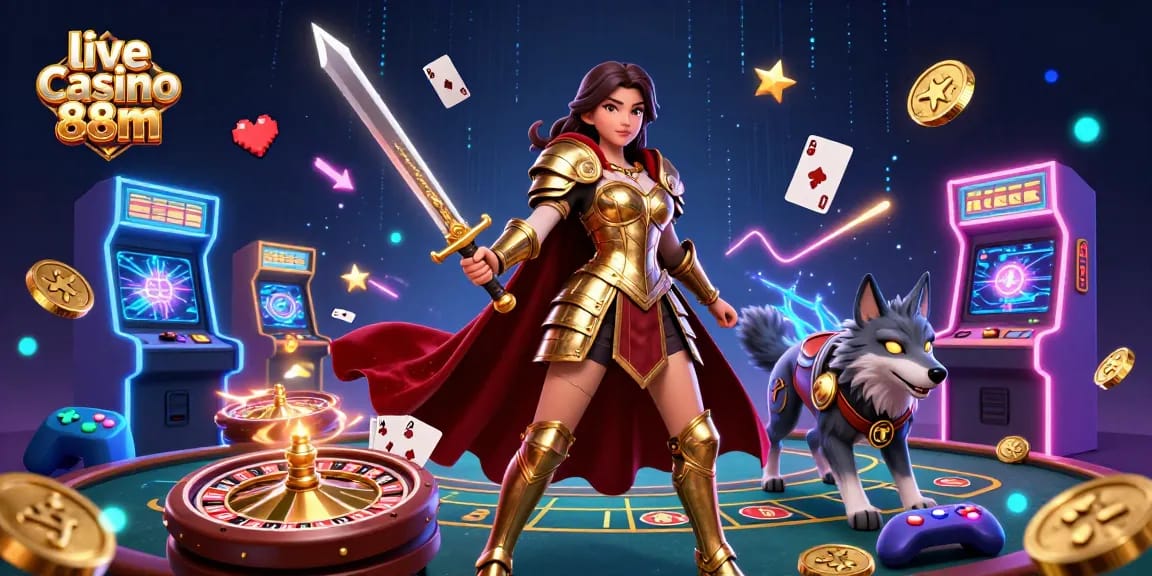 Engage with live casino 88m and thrilling gaming elements in a dynamic 3D illustration.