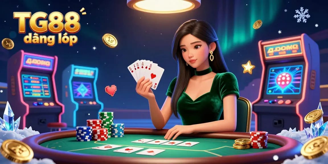 Experience seamless gameplay with TG88 đăng nhập, featuring a stylish poker scene filled with vibrant casino elements.