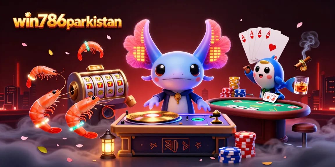 Experience thrilling games and bonuses at win786parkistan in a vibrant, animated casino scene.