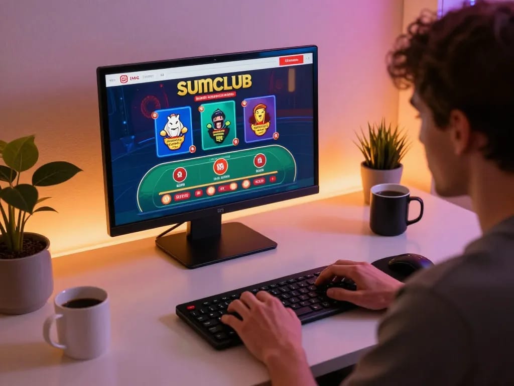 Engaging online gameplay at Sumclub with tablet display, showcasing live dealer excitement