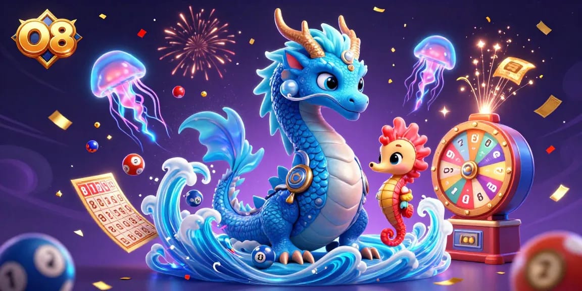 Experience the excitement of O8 with vibrant gaming elements in a dynamic casino scene.