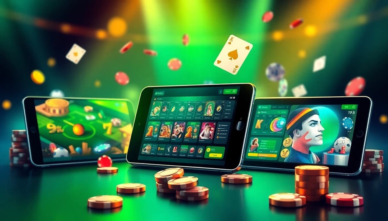 Engaging online gambling experience represented vividly through digital devices showcasing 8kbetbh.com games.