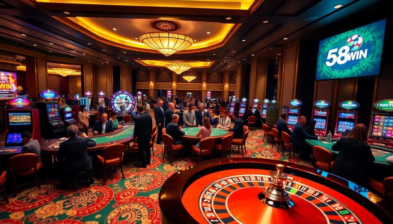 Exciting gaming experience at nhà cái 58WIN, featuring vibrant casino tables and stunning visuals.