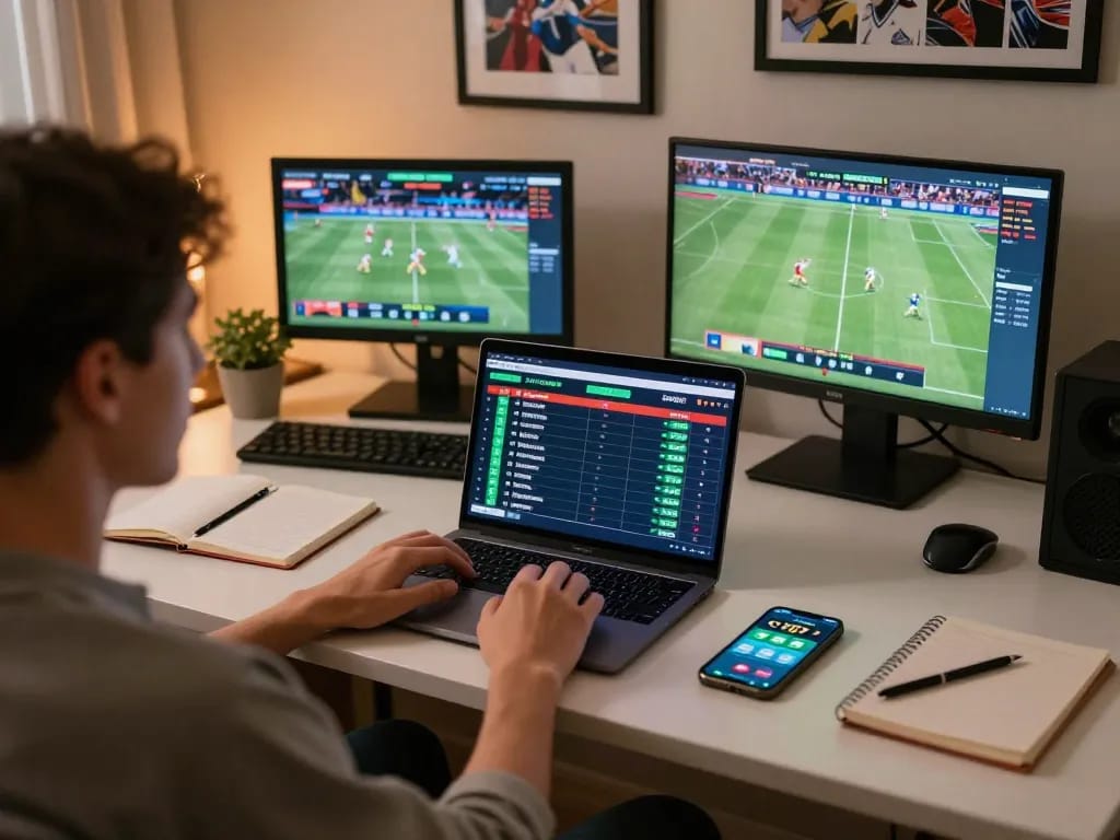Engaging in strategic sports betting through twiin68 on a laptop with competitive odds displayed.