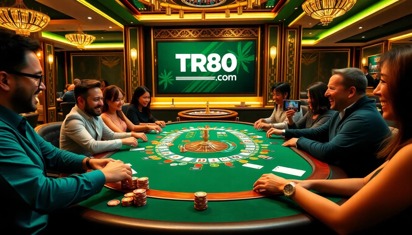 Players enjoying a thrilling poker game at TR88.com, showcasing luxury and excitement.