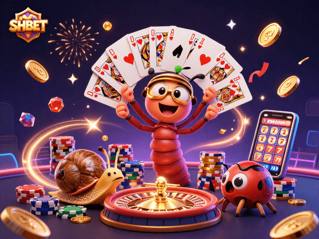 Experience SHBET's thrilling casino atmosphere with dynamic characters and winning elements.