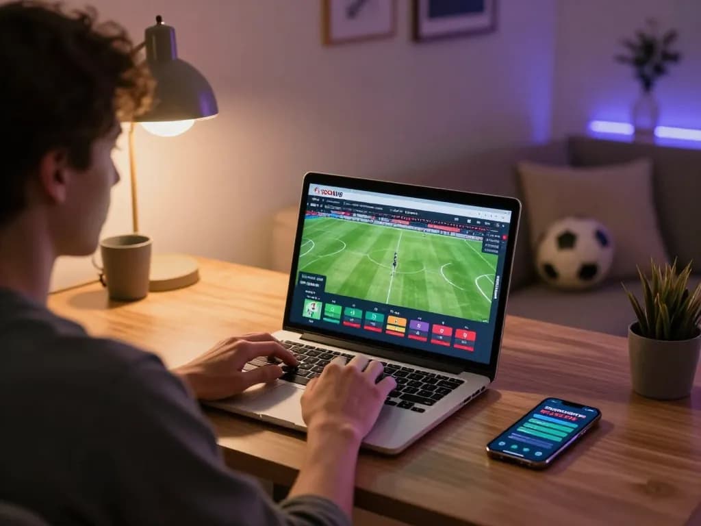 Socolive streaming intense football matches online, showcasing a dynamic betting environment at home.