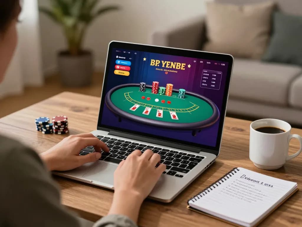 Jun88 players enjoying a rewarding home gaming experience with online poker on sleek laptop.