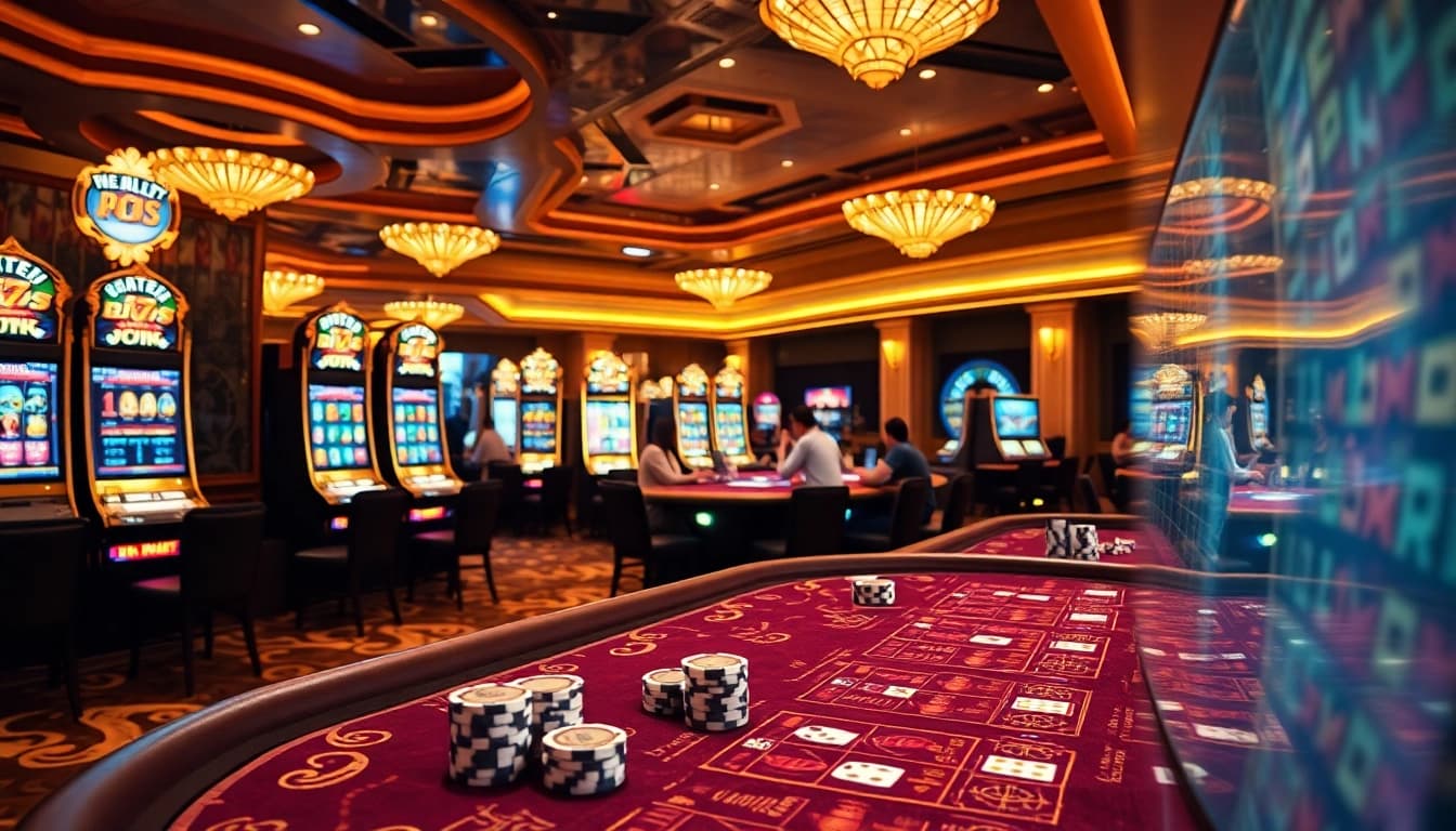 Experience online gambling excitement with XX88.boats' vibrant casino scene featuring poker tables and slot machines.