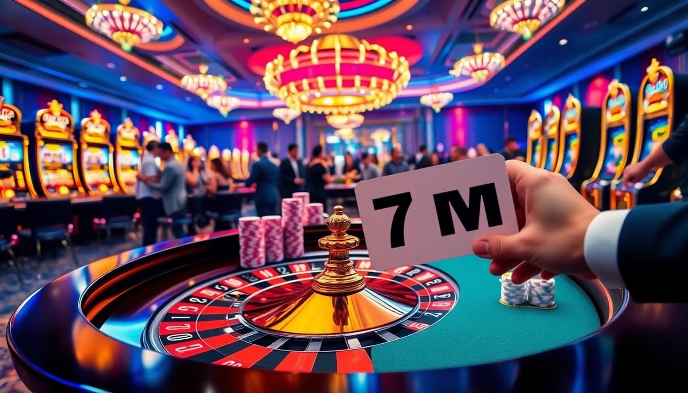 Experience the thrill of winning at 7m casino tables filled with vibrant betting slips and excited gamblers.