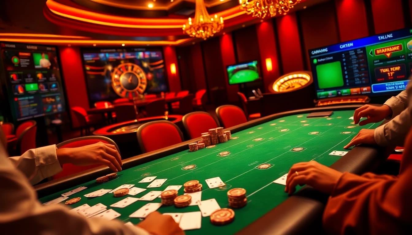 Engage in thrilling poker action at https://tr882026.com/, showcasing vibrant chips and elegant cards.