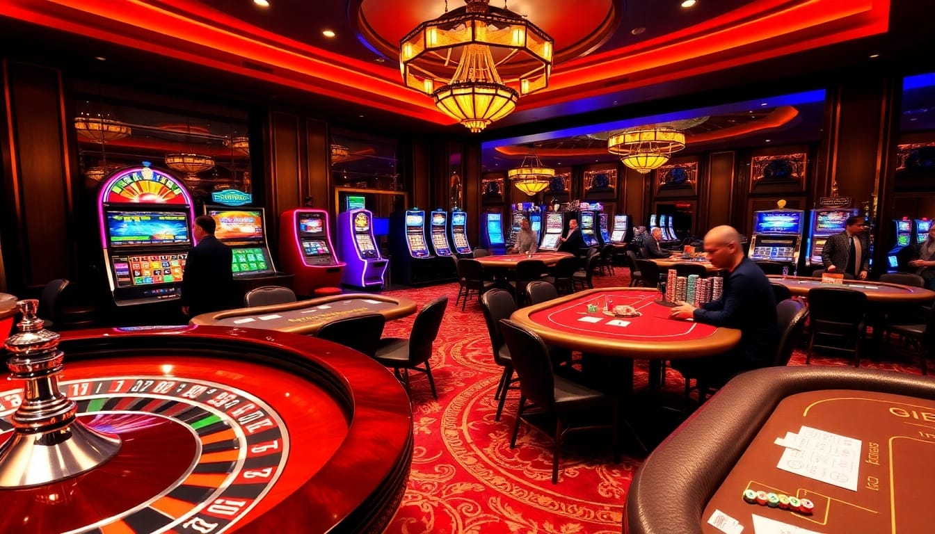 Experience the thrill of gambling at https://nk88top.com/ with luxury casino tables and vibrant slot machines.