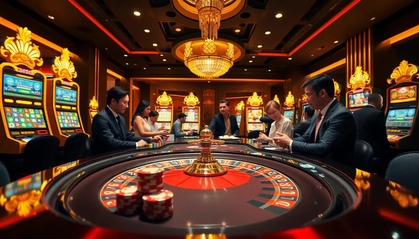 Players engage at the RR88 casino tables, showcasing thrilling poker and roulette experiences.
