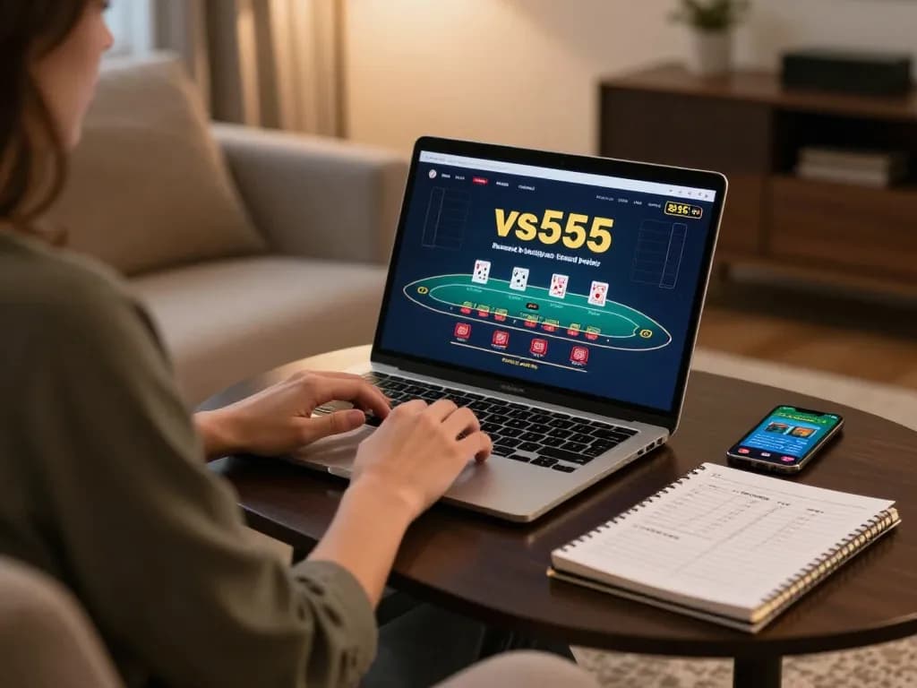 Engaging with live dealer blackjack at vs555 from a cozy home setup, showcasing modern online gaming.