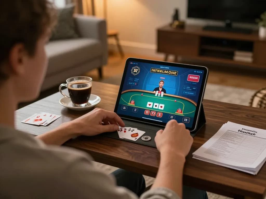 Experience the thrill of online poker with 58wiin in a cozy home setting.