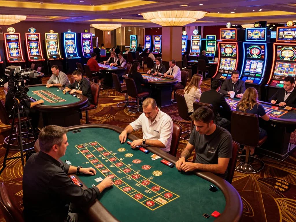 Players enjoying various games at a lively casino floor, showcasing the excitement of atq com gambling.
